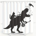 Cat Dinosaur Shower Curtain Funny Cat Help Dino Bathe For Boys Trex Silhouette Shadow Black White Bathroom Waterproof Polyester Fabric 60Wx72L Inch With 12pcs Plastic Hooks