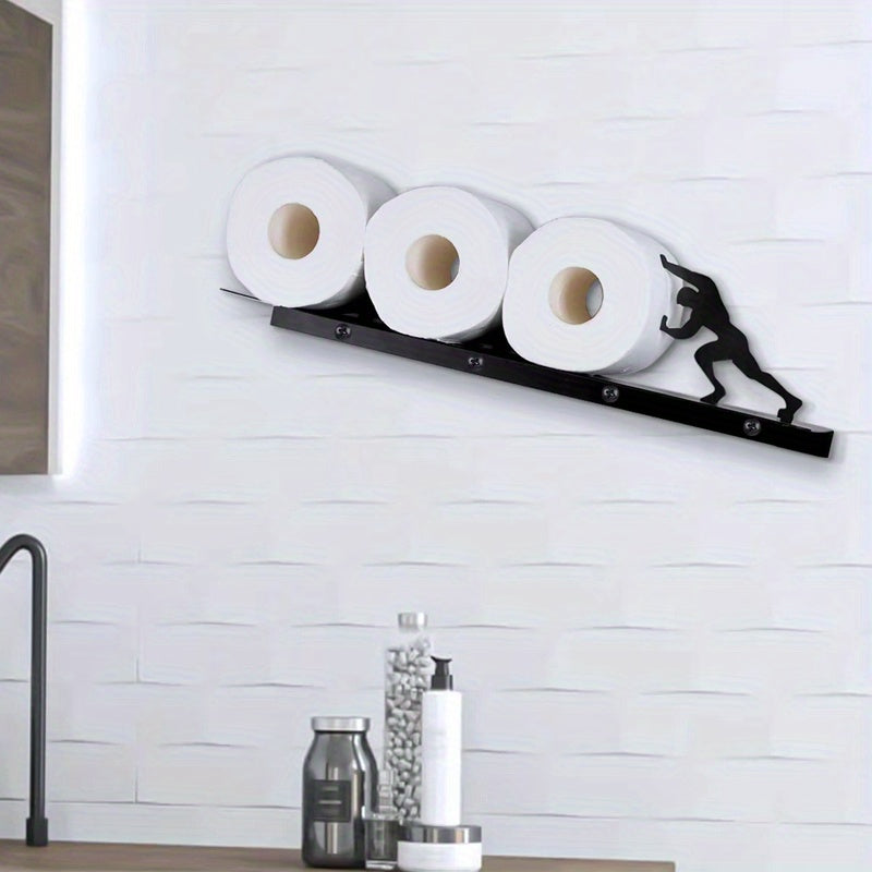 1pc Wall-Mounted Toilet Paper Holder & Roll Storage Shelf - Space-Saving Metal Bathroom\u002FShelf Unit, Easy Install Adhesive\u002F Mount Suitable for Small Bathrooms, Apartments, Homes - Toilet Paper Dispenser