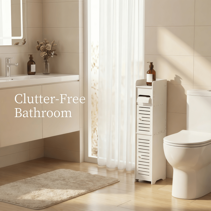 Space-Saving Slim Bathroom Cabinet with Toilet Paper Holder - Modern ABS Storage Unit, No Installation Needed, Compact Vanity Shelf Suitable for Small Spaces, Easy Assembly & Polished (Ideal for Apartments, Bathrooms), Toilet Paper Storage Containers