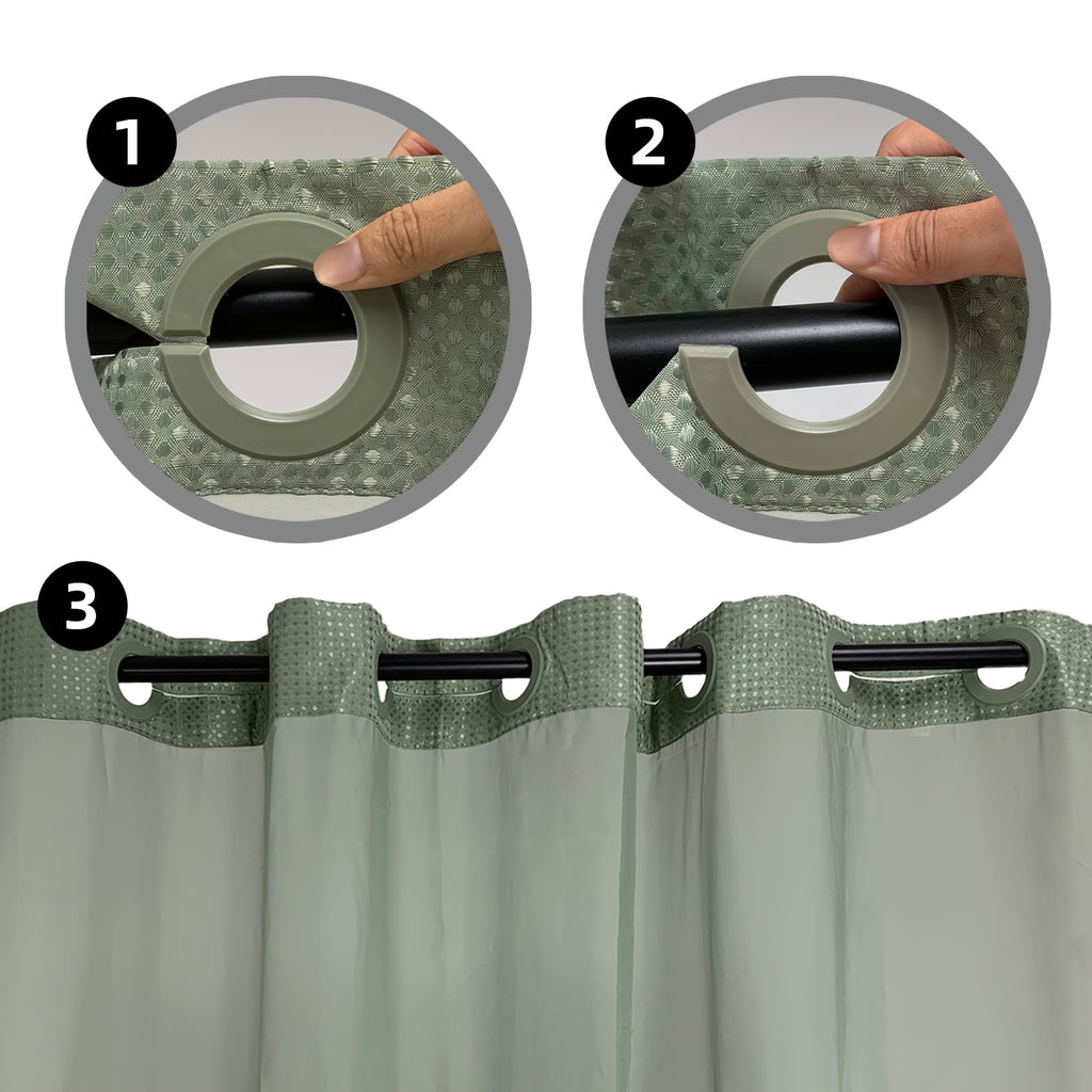 1pc Bathroom Hookless Shower Curtain with Snap-In Fabric Liner Hookless Recessed Hooks Double Waffle Shower Curtain Waffle Shower Curtain Home Decor home décor 75''L x 72''W