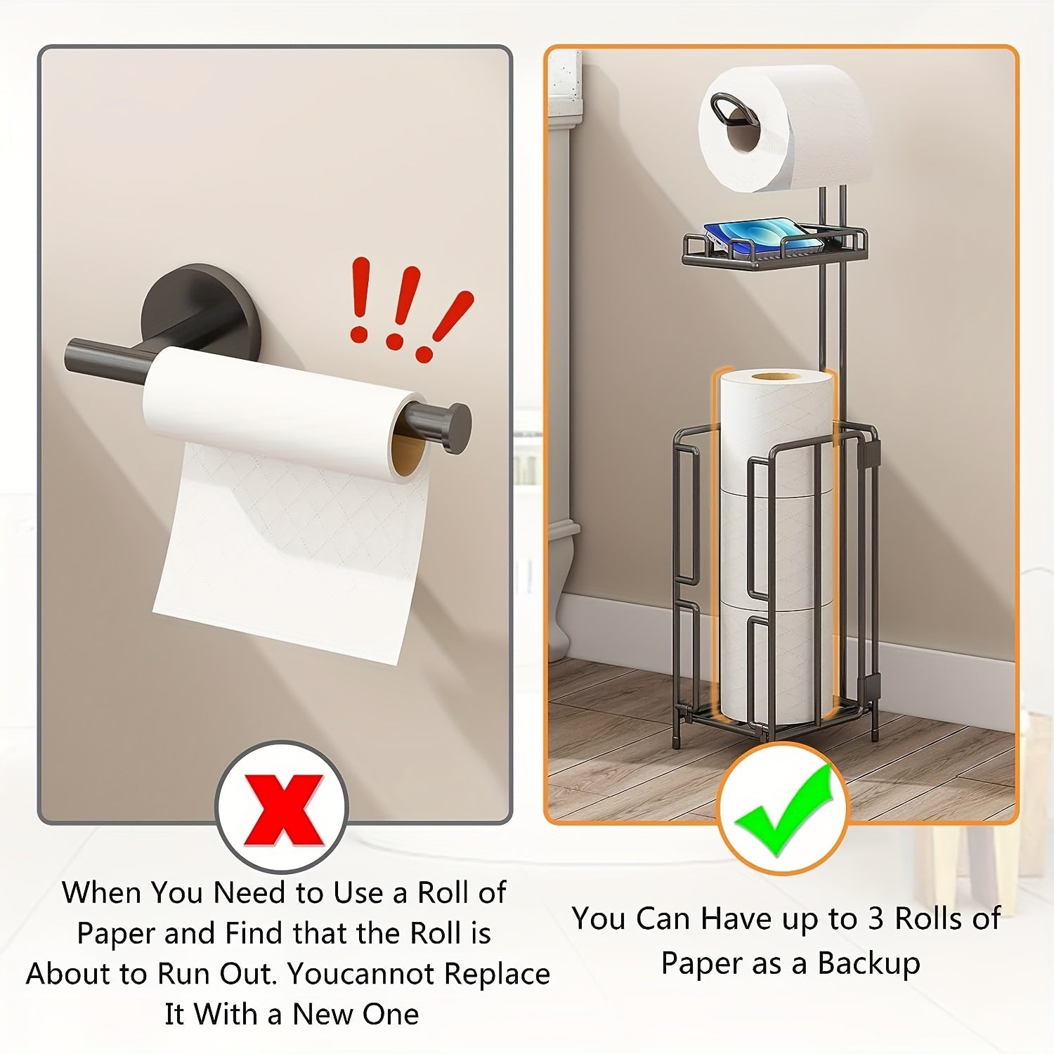 Freestanding Toilet Paper Holder, Metal Trim Freestanding Toilet Paper Roll Holder And Dispenser to Store 3 Extra Rolls Of Reserve Toilet Paper, Christmas