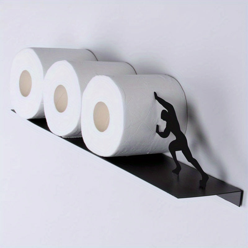 1pc Wall-Mounted Toilet Paper Holder & Roll Storage Shelf - Space-Saving Metal Bathroom\u002FShelf Unit, Easy Install Adhesive\u002F Mount Suitable for Small Bathrooms, Apartments, Homes - Toilet Paper Dispenser