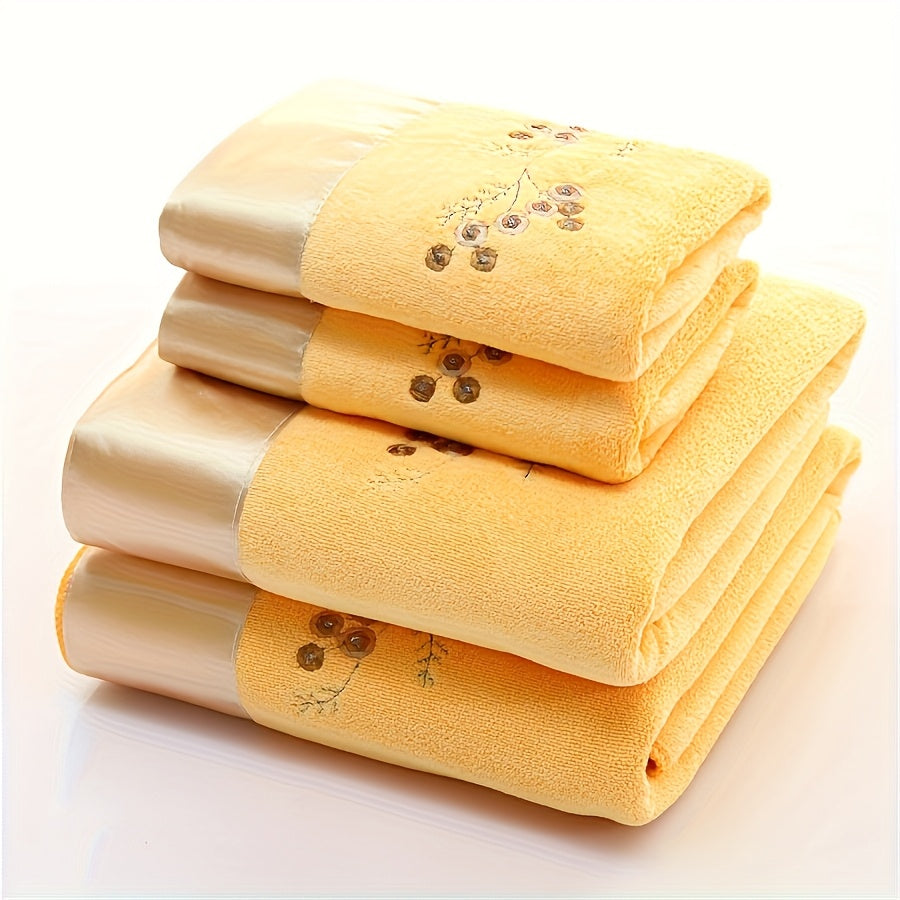 4 Lace Embroidered Towel Set, Household Microfiber Towel, Soft Hand Towel Bath Towel, Bath Towel Set, Bathroom Absorbent Towel, 2 Bath Towels And 2 Hand Towels, Bathroom Supplies, Wash Cloths