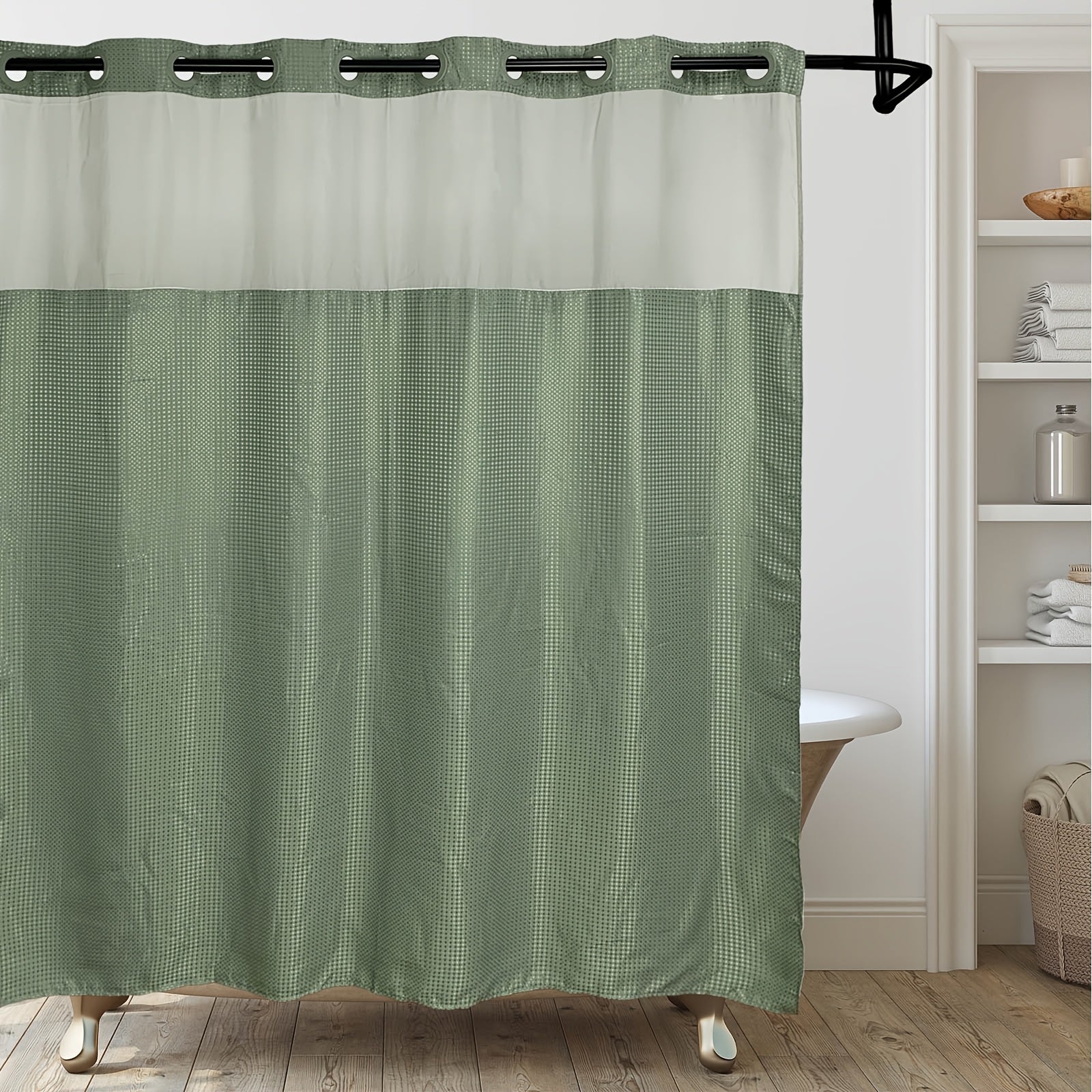 1pc Bathroom Hookless Shower Curtain with Snap-In Fabric Liner, No Hooks Required, Built-In Hooks, Double-Layer Waffle Weave Shower Curtain, Home Décor, 75\