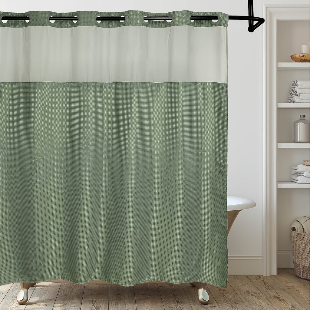 1pc Bathroom Hookless Shower Curtain with Snap-In Fabric Liner Hookless Recessed Hooks Double Waffle Shower Curtain Waffle Shower Curtain Home Decor home décor 75''L x 72''W