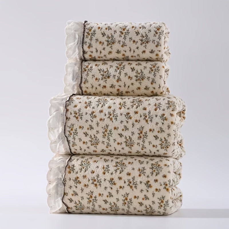 2pcs Retro Rural Style Towel And Bath Towel Set | Modern Minimalist Design, Checkered Pattern, Bow, Floral Embroidery, Super Soft, High Water Absorption, High Quality,, Towel Size 13.39 * 29.53 Inches, Towel Size 27.56 * 55.12 Inches